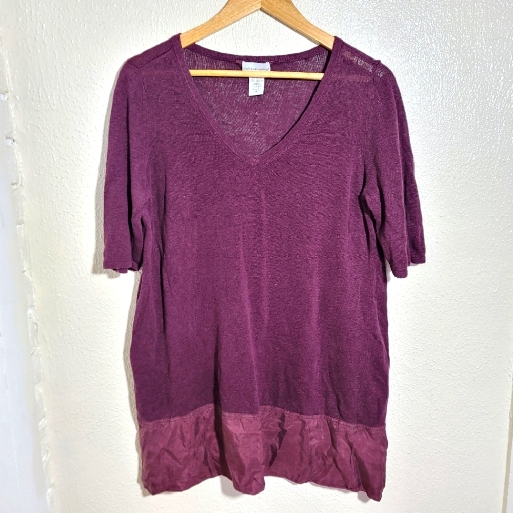 Soft Surroundings Linen Silk Lagenlook Cottagecore Tunic sz XL Maroon